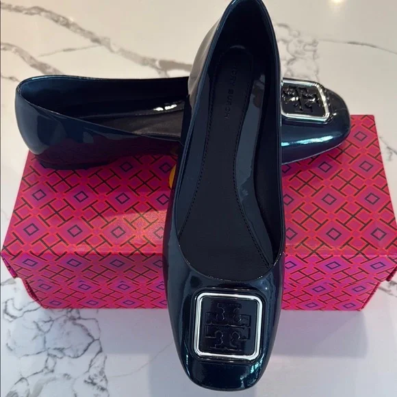 Tory Burch Black Patent Leather Flats-Navy - Picture 6 of 6